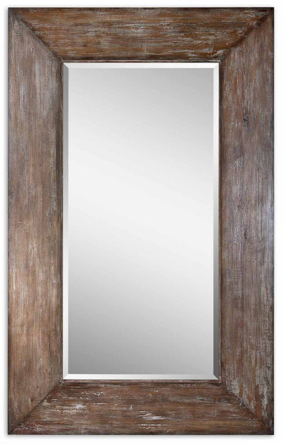 Generous 10" Wide Frame With Antiqued Hickory Undertones, Light Gray Wash And Burnished Distressing. Mirror Has A Generous...