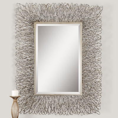 This Decorative Mirror Features A Hand Forged Metal Frame With A Silver Finish And Light Champagne Highlights. Mirror Has ...
