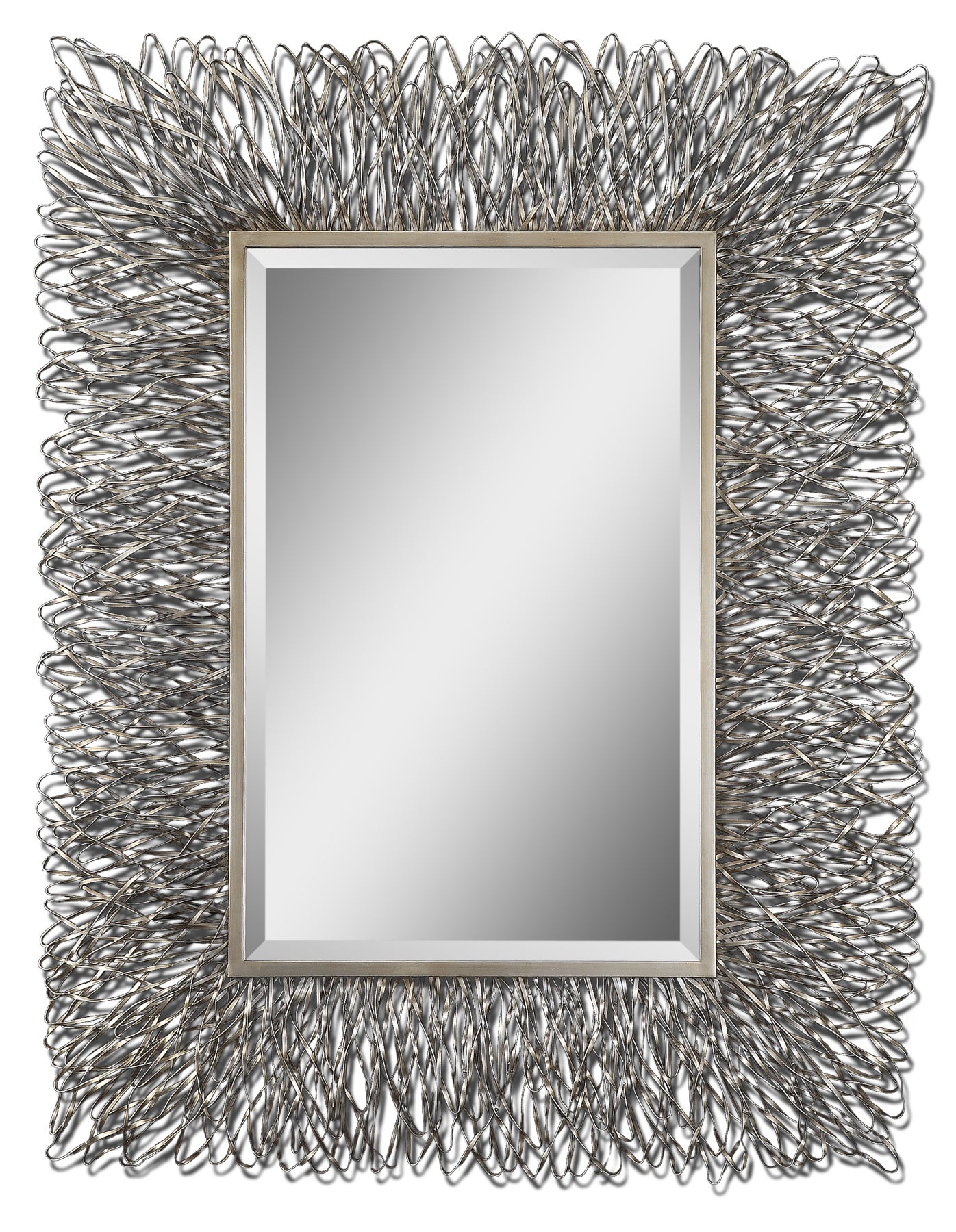 This Decorative Mirror Features A Hand Forged Metal Frame With A Silver Finish And Light Champagne Highlights. Mirror Has ...