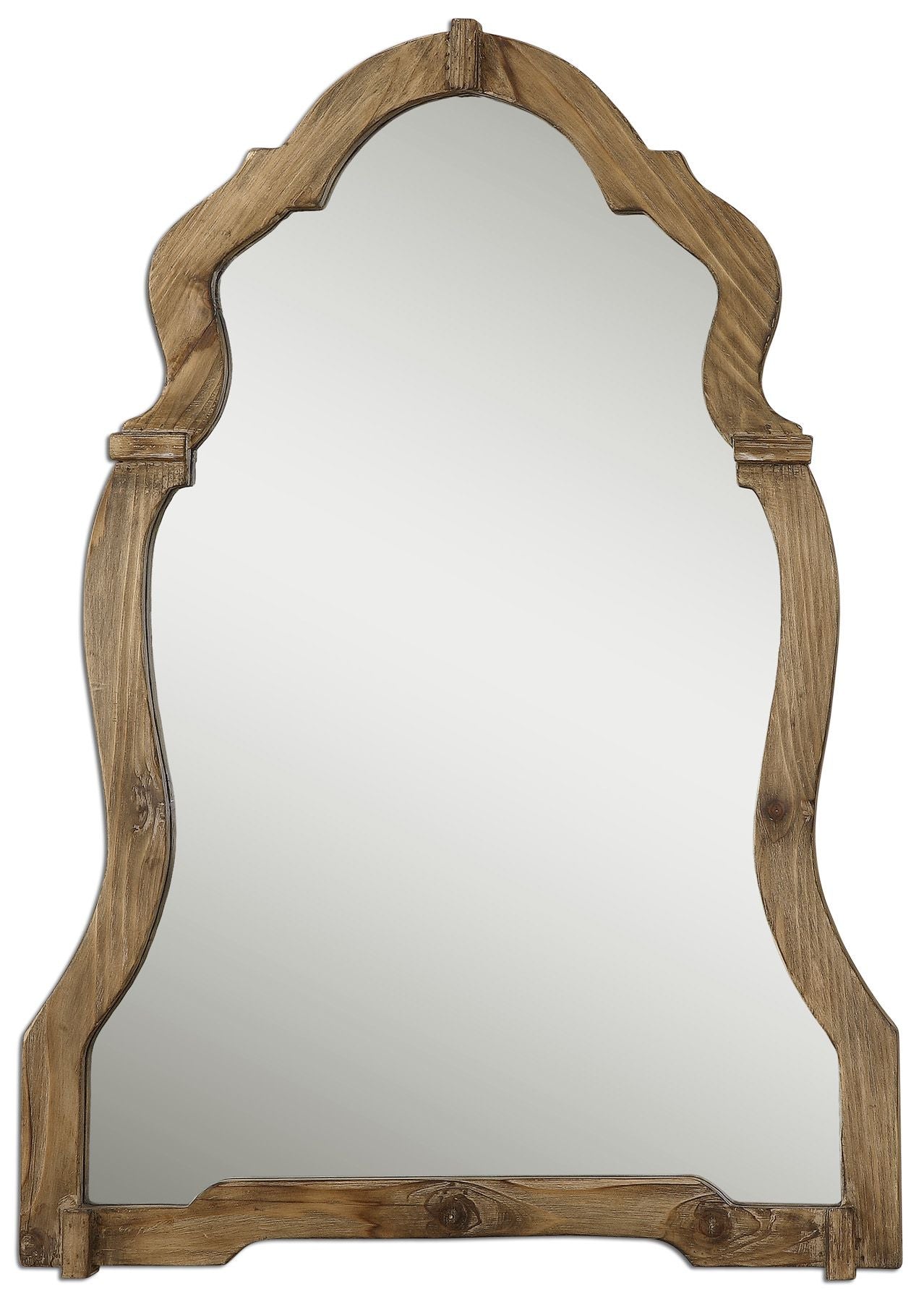 This Ornate Mirror Features A Light, Walnut Stained Wood Frame With Burnished Details.