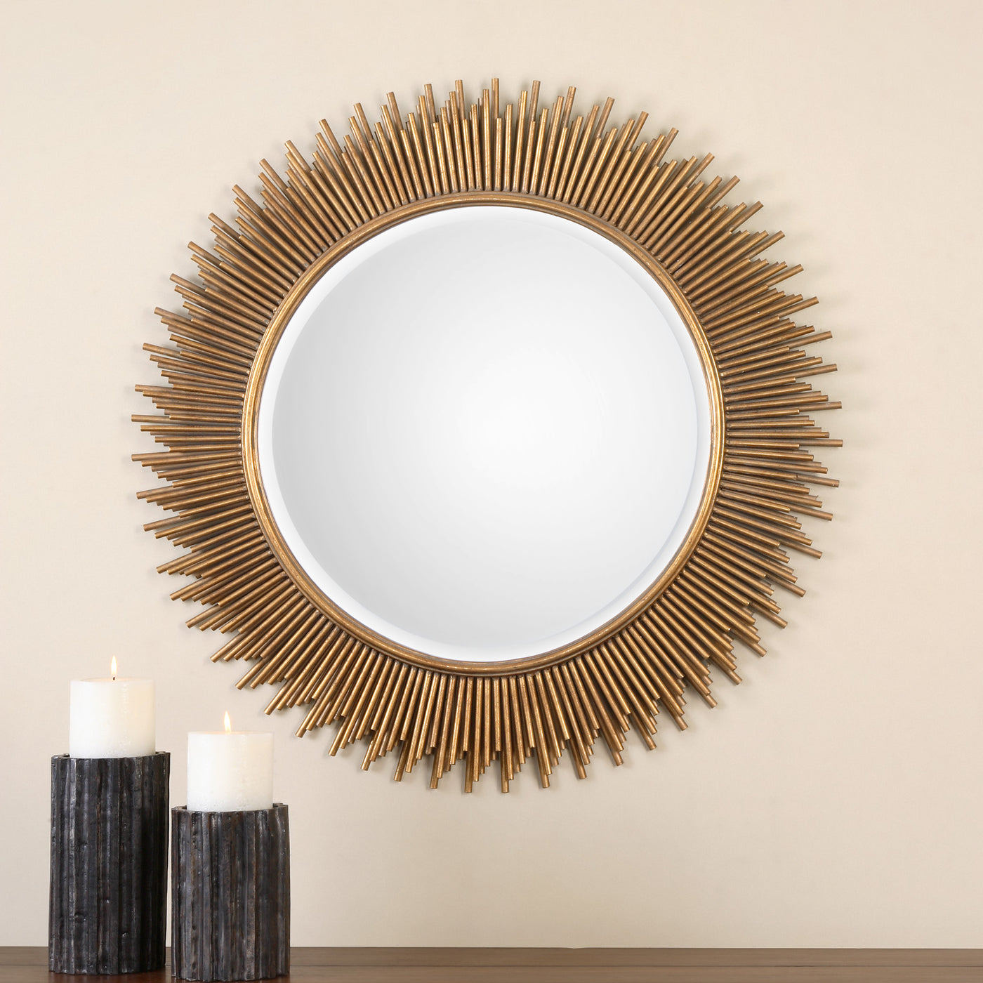 Frame Is Created Using Varying Lengths Of Metal Tubes Finished In An Antiqued Gold Leaf. Mirror Has A Generous 1 1/4" Bevel.