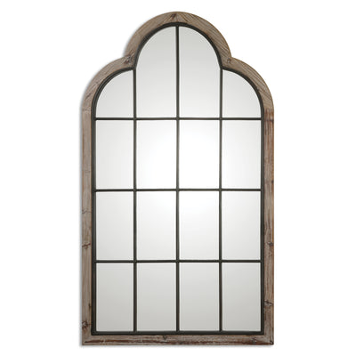 This Impressive, Oversized Arch Mirror Is Made Of Lightly Burnished, Reclaimed Pine With A Gray Wash And Wrought Iron Deta...