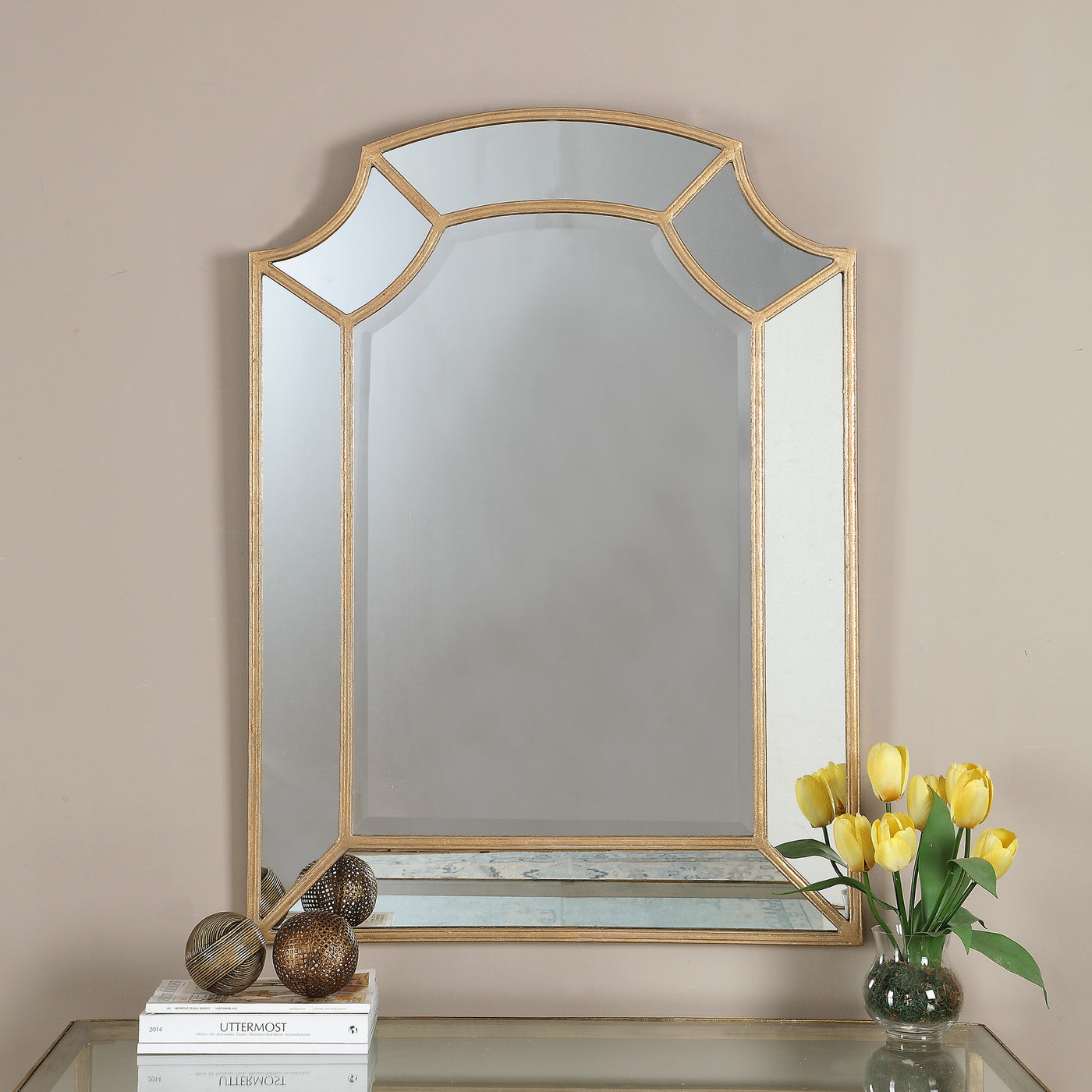 Hand Forged Metal Arch Frame With Scooped Corners, Has A Lightly Antiqued Gold Leaf Finish. Mirror Has A Generous 1 1/4" B...