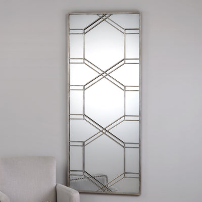 Stately Iron Frame, With Ornate Iron Details, Finished In Lightly Antiqued Silver Leaf. May Be Hung Horizontal Or Vertical.
