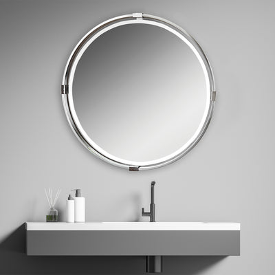 Refined Metal Frame Finished In A Plated Brushed Nickel, Displaying Layers Of Depth Surrounding A Floating Bevel Mirror Wi...