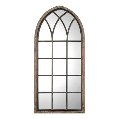This Cathedral Style Arch Mirror Is Made Of Lightly Burnished, Reclaimed Pine With A Light Gray Wash, Accented With Hand F...