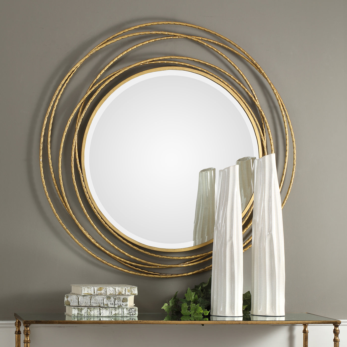 Hand Forged Iron Coils, Finished In A Metallic Gold Leaf, Accented With A Subtle Hammered Texture. Mirror Features A Gener...