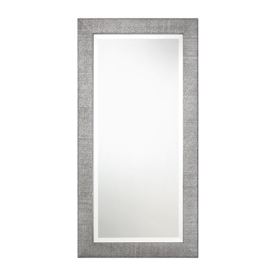 This Contemporary Design Features A Textured Solid Wood Frame Finished In A Metallic Silver With A Light Gray Wash. Mirror...