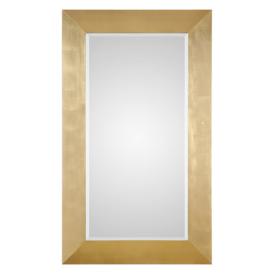 This Solid Pine Frame Features A Sleek Design Finished In A Hand Applied Gold Leaf. Mirror Features A Generous 1 1/4" Beve...