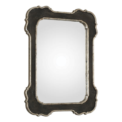 This Decorative Solid Wood Frame Features A Textured Aged Black Finish, Accented With Raised, Antiqued Silver Leafed Inner...