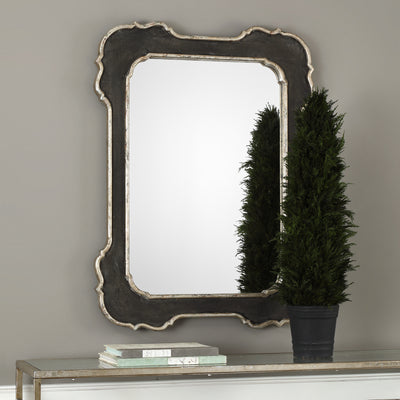 This Decorative Solid Wood Frame Features A Textured Aged Black Finish, Accented With Raised, Antiqued Silver Leafed Inner...