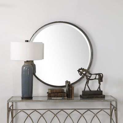 This 3-dimensional Contemporary Mirror Features Hand Cut Iron Dowels In Varying Lengths Welded To The Outer Edge Of The Fr...