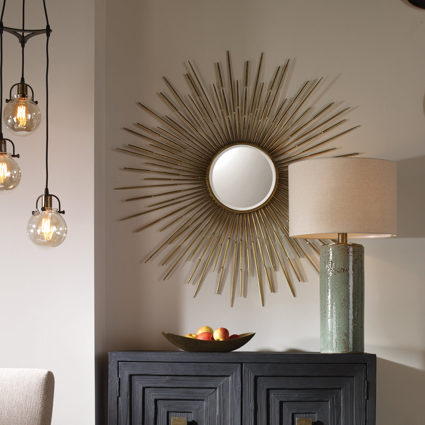 Inspired By Mid-century Designs, This Starburst Mirror Is Finished In An Antiqued Gold Leaf And Features A 1" Bevel.