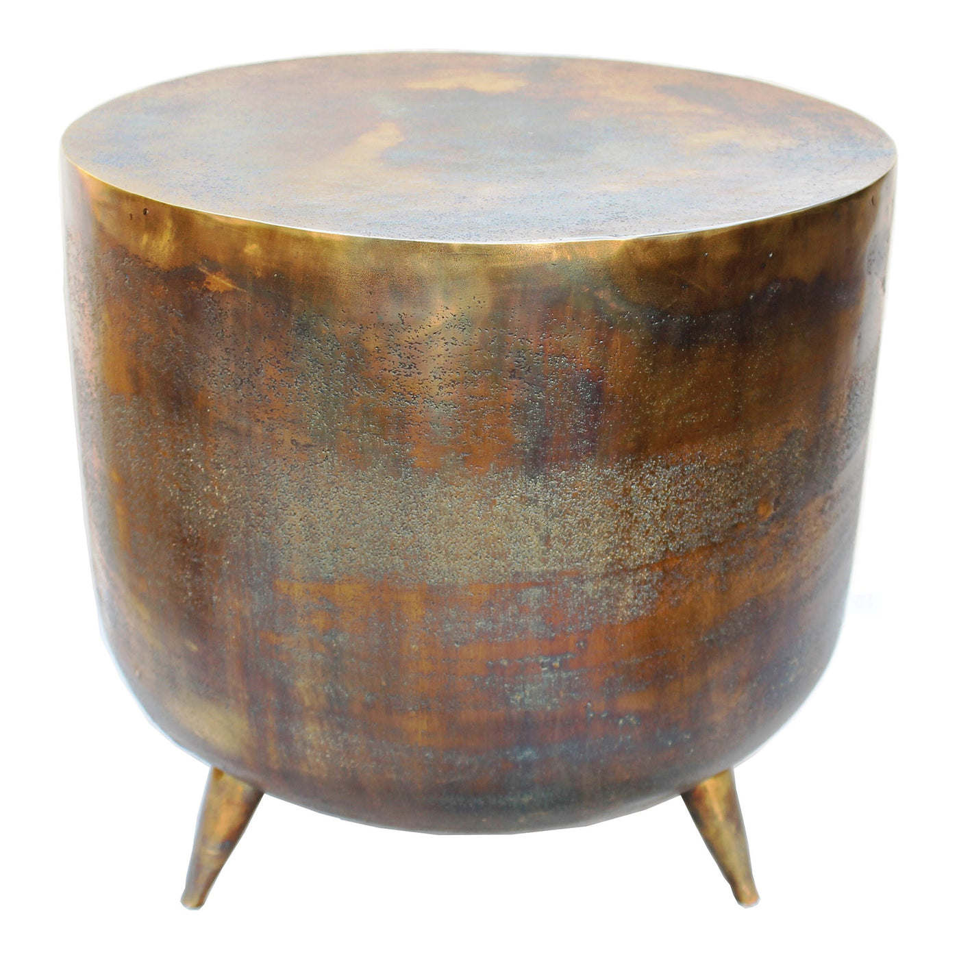A unique accent table that is bound to make an impact on your decor. With tones of gold and copper, this drum-style table ...