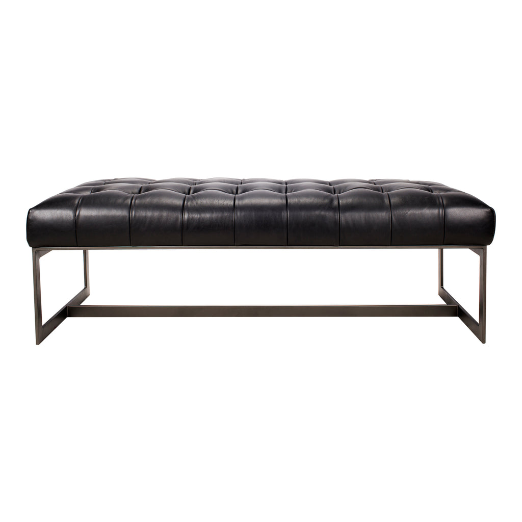 The Wyatt Bench is a good balance between industrial and glam aesthetic. The tufted, top-grain buffalo leather brings opul...