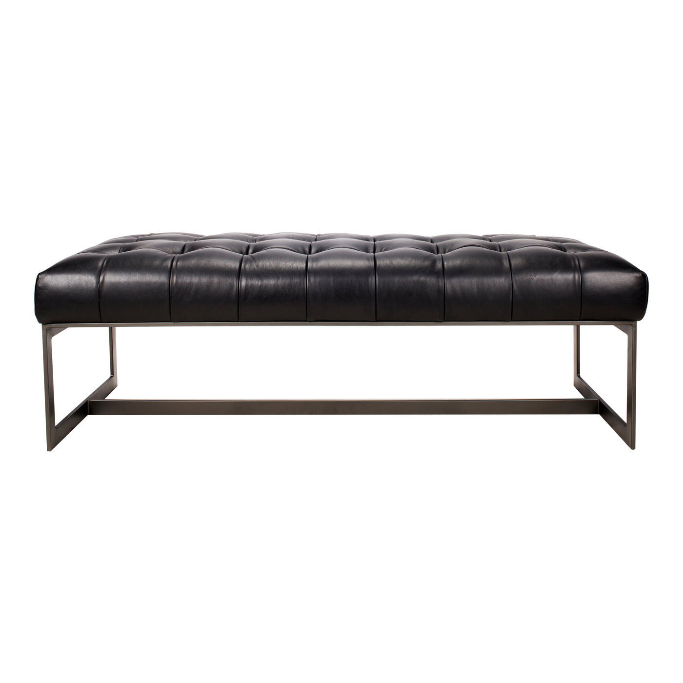 The Wyatt Bench is a good balance between industrial and glam aesthetic. The tufted, top-grain buffalo leather brings opul...