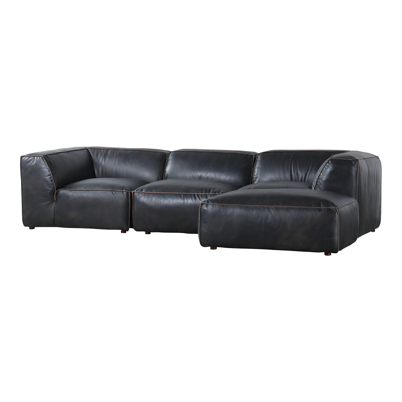 The Luxe Lounge sectional features top-grain leather upholstery that will age into a beautiful patina, with reverse stitch...