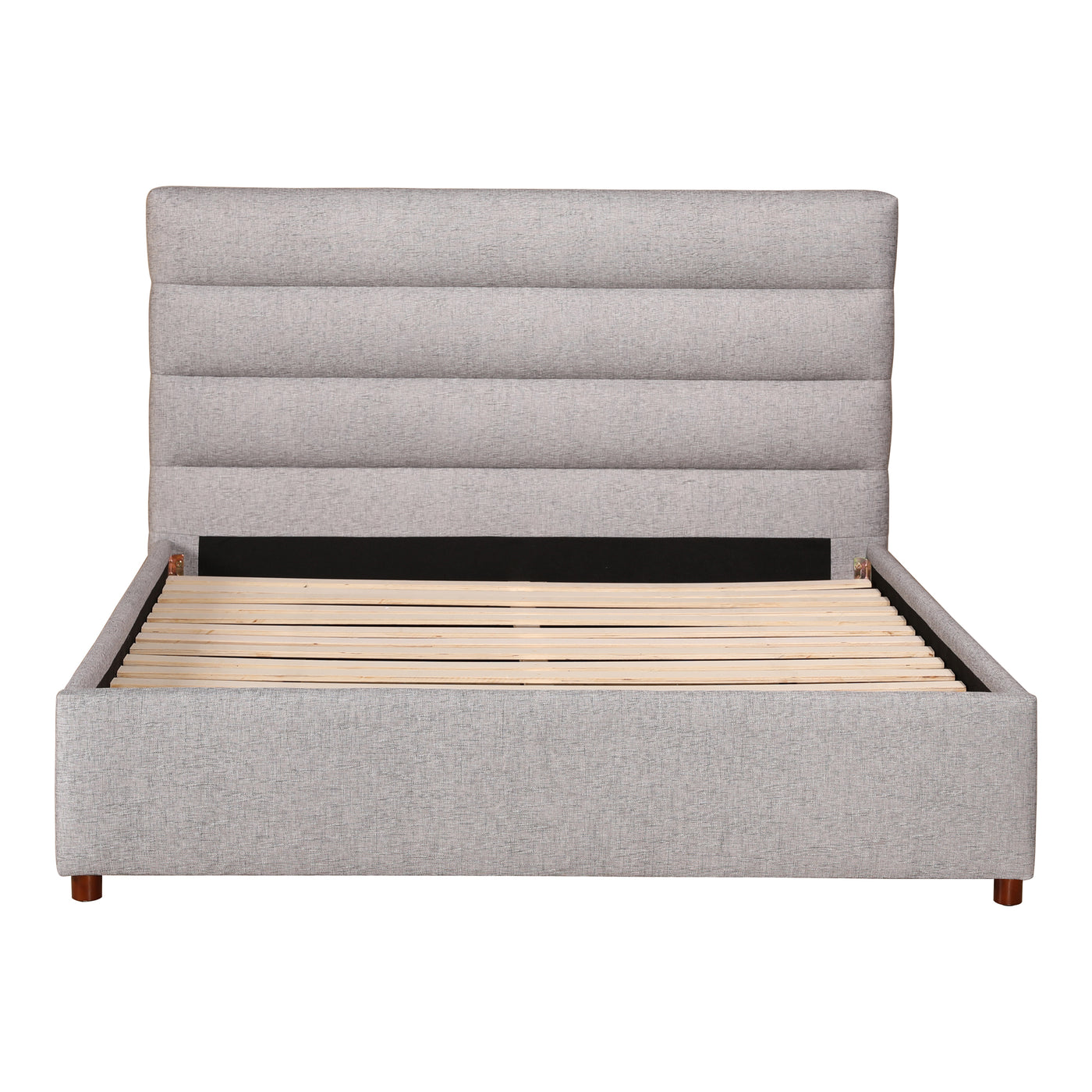 Modern and minimal. The Takio bed is softly upholstered in light grey polyester fabric for a soothing feel before you drif...