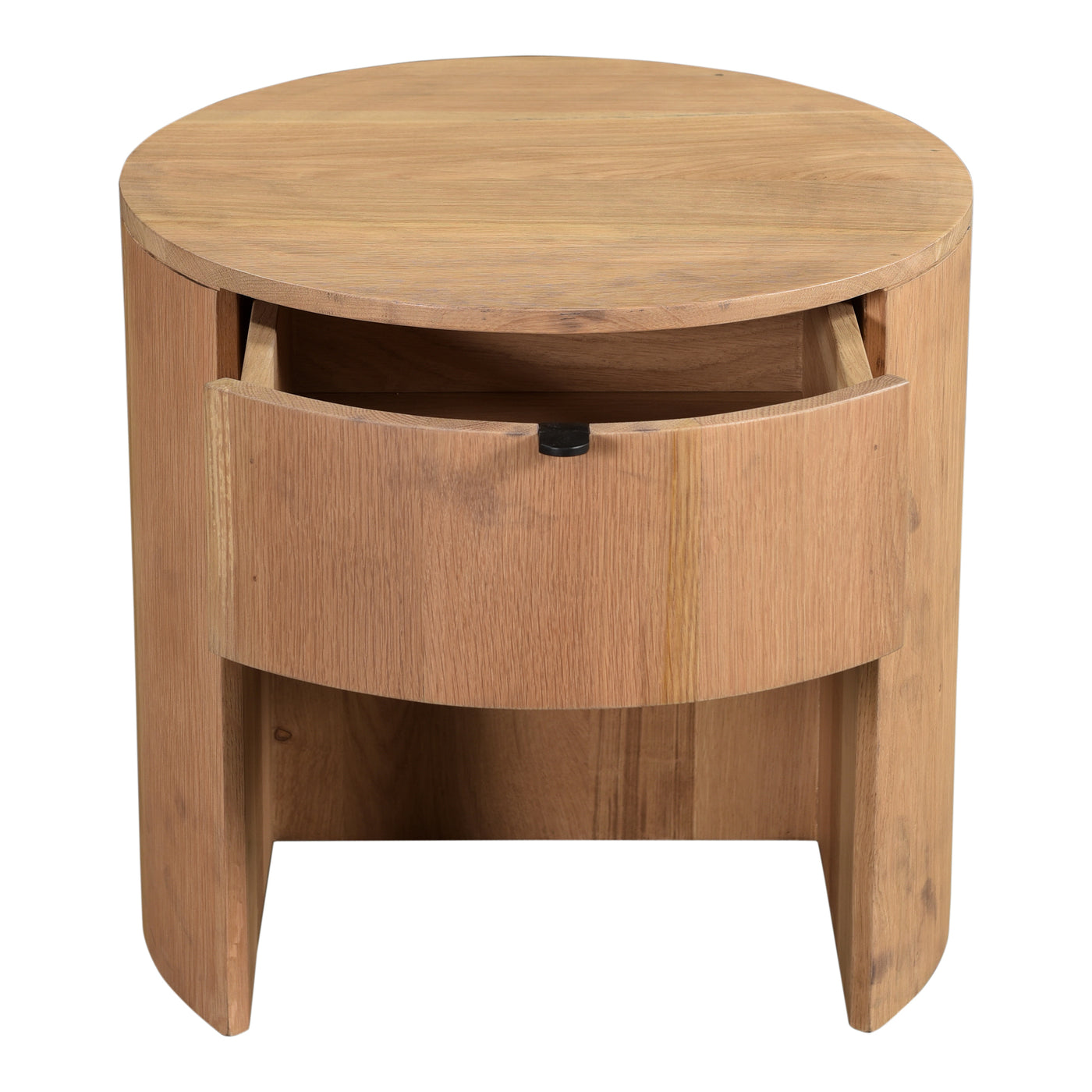 Beautifully organic. Crafted from solid oak, the round Theo nightstand features a natural finish highlighting the wood's o...