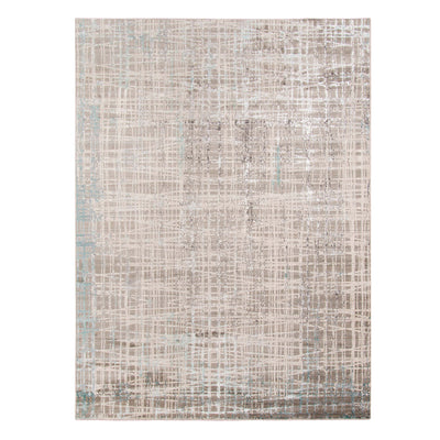 This Power Loomed Rug Features An Abstract Design In Tones Of Polyester Gray, And Beige, With Teal Blue Accents And Hints ...