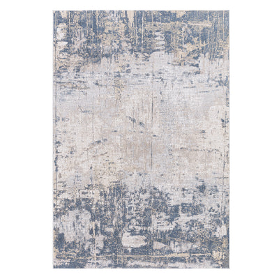 This Power Loomed Rug Features An Abstract Design In Tones Of Beige And Light Gray, With Indigo Blue Detailing, Constructe...