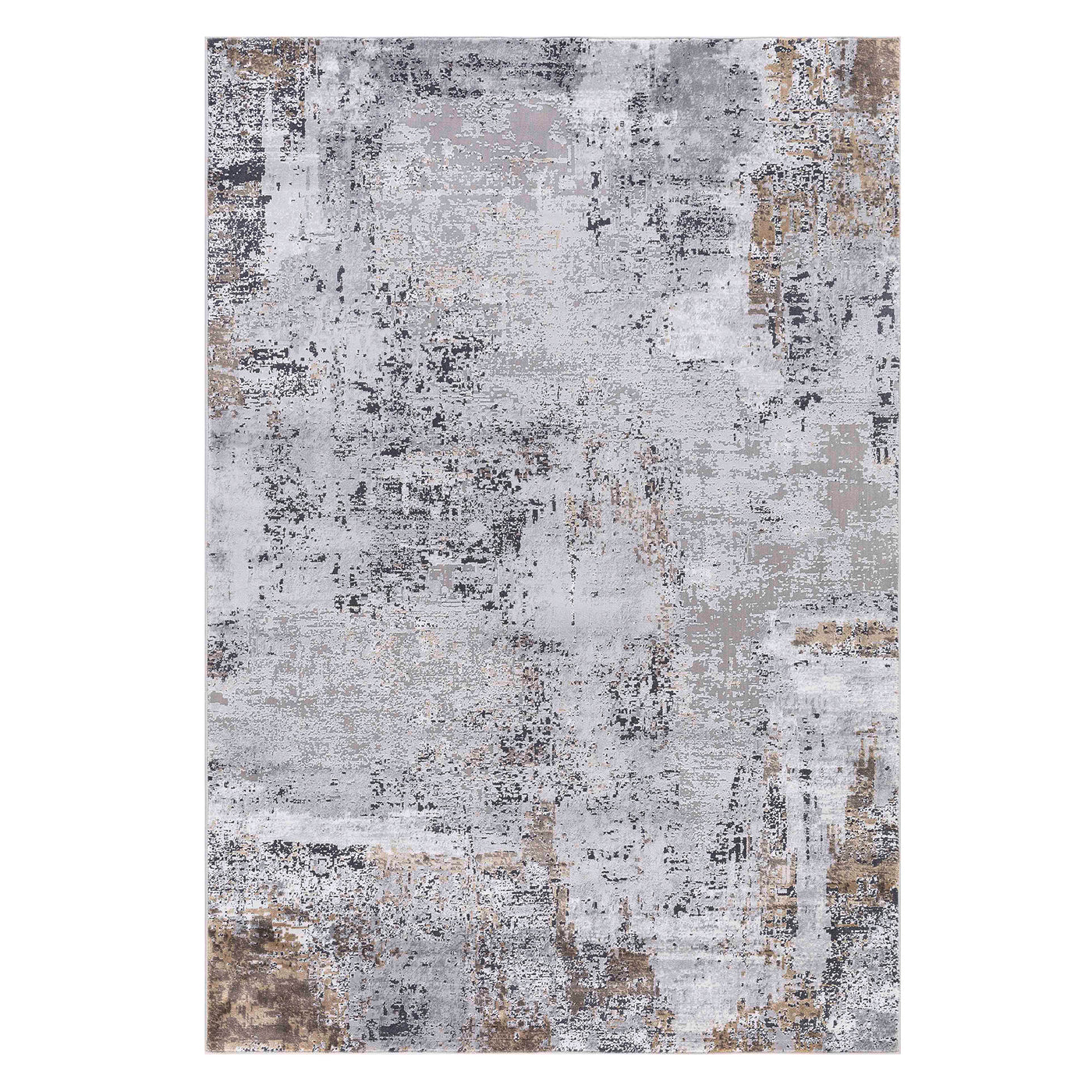 This Power Loomed Rug Features An Abstract Design In Multi Shades Of Gray And Hints Of Ivory, With Taupe Gold Detailing, C...