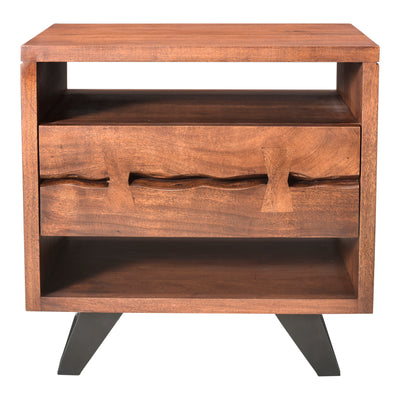 The Madagascar Nightstand is constructed with solid acacia wood on an angular, steel legs to achieve that rustic, industri...