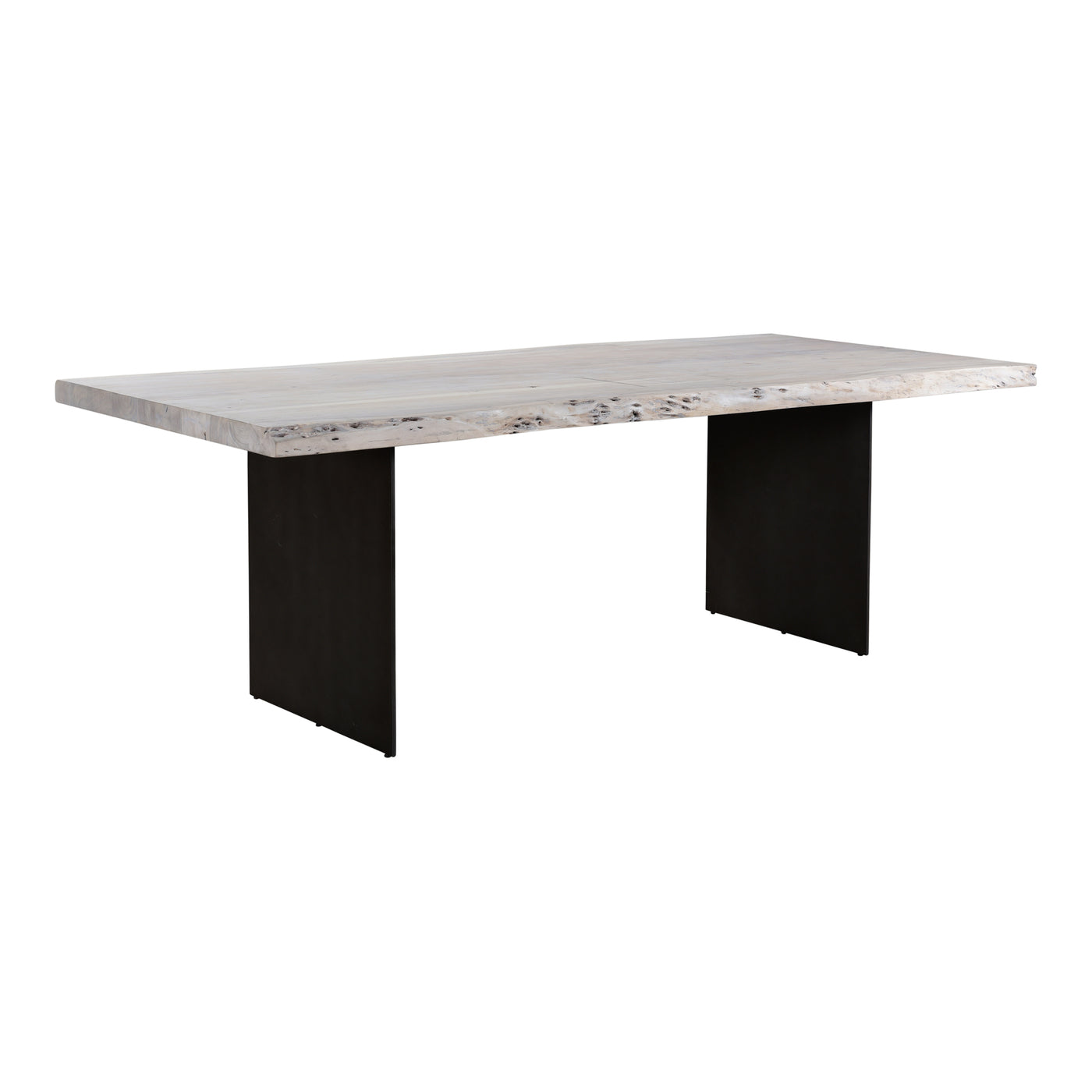With a live edge, the Evans Dining Table is the center of the fun. Made with a white washed solid acacia wood and dark iro...