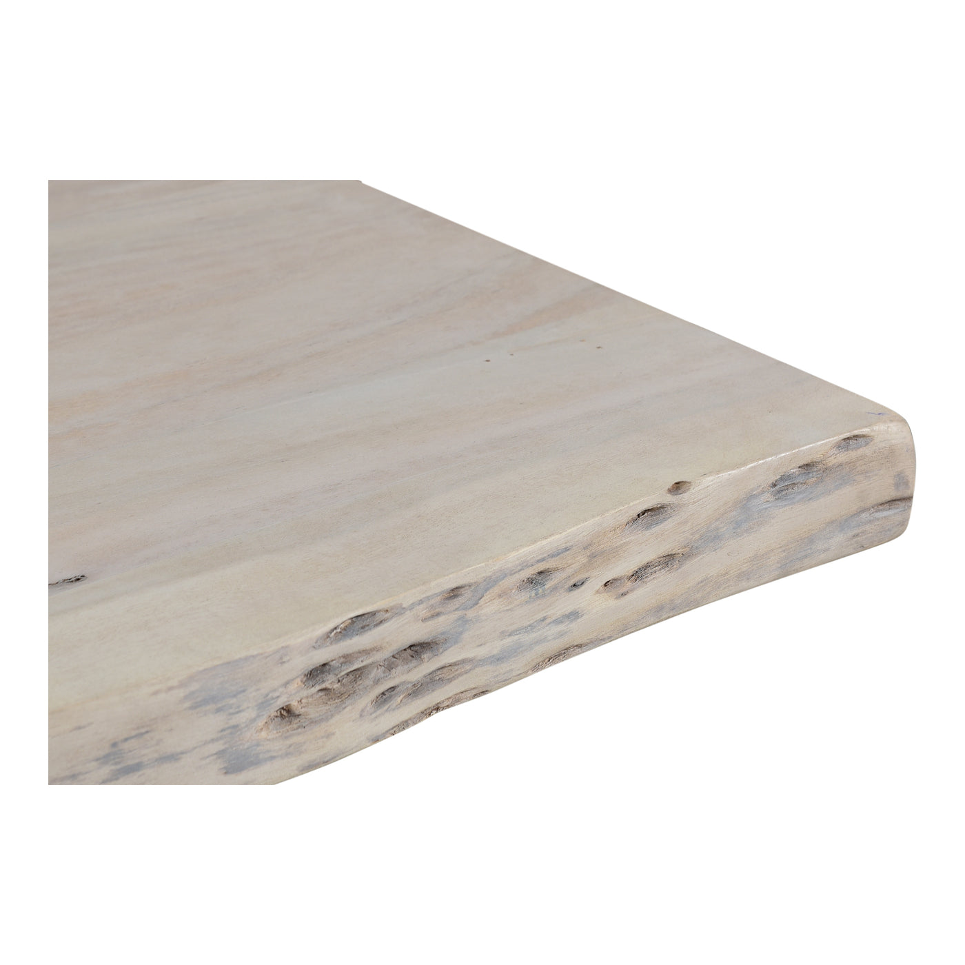 With a live edge, the Evans Dining Table is the center of the fun. Made with a white washed solid acacia wood and dark iro...