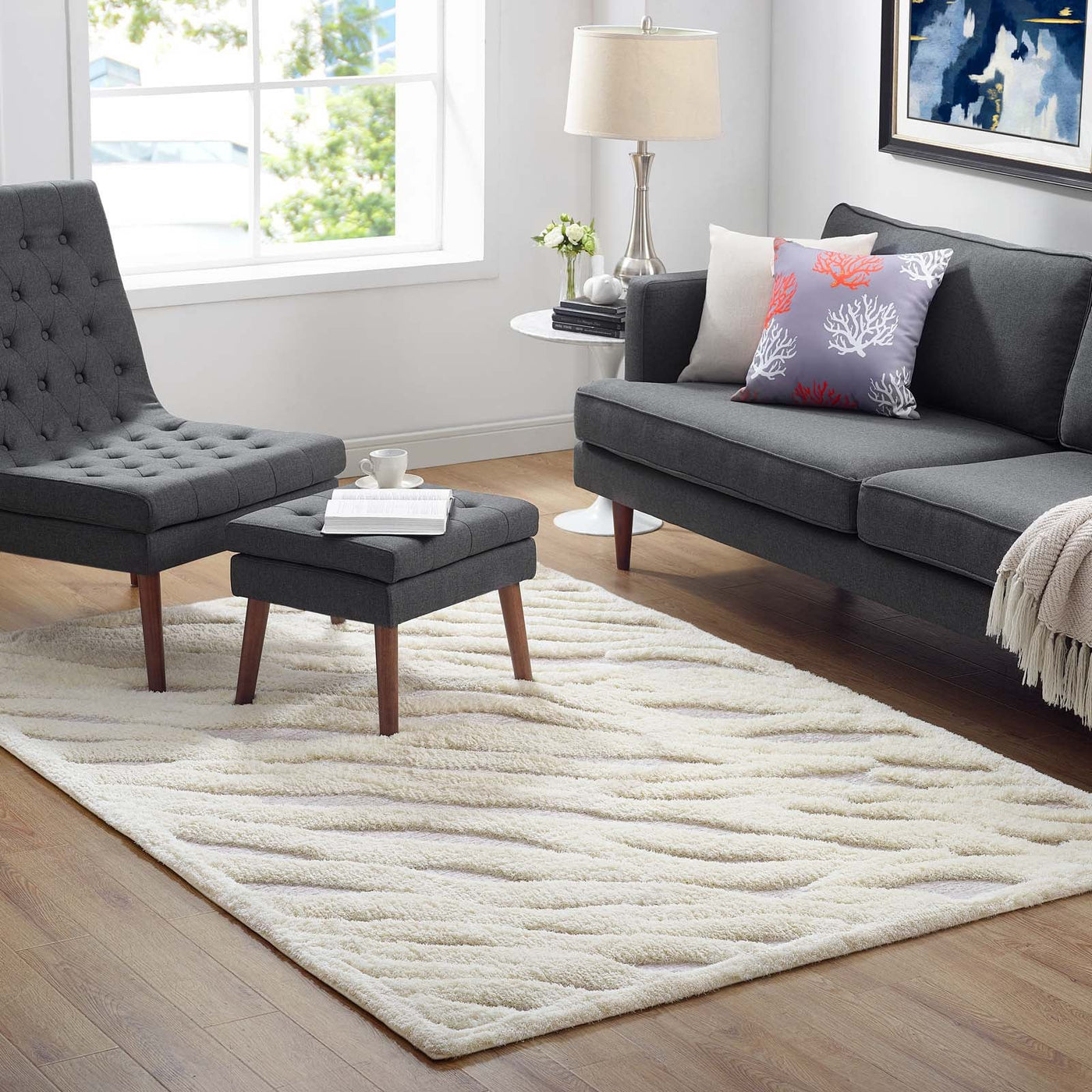 Whimsical Current Abstract Wavy Striped Shag Area Rug